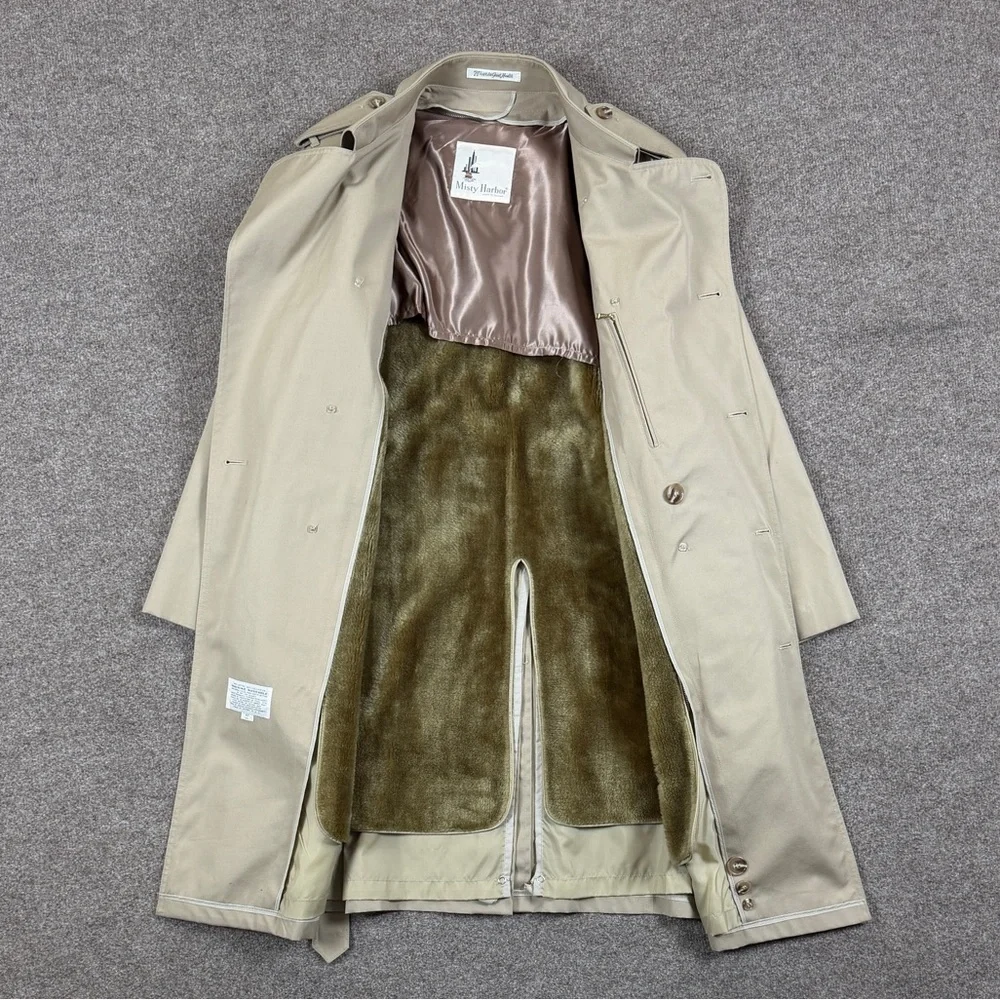 Misty Harbor Long Double Breasted Belted Trench Coat Mens 44 Removable Fur Liner - Picture 3 of 12